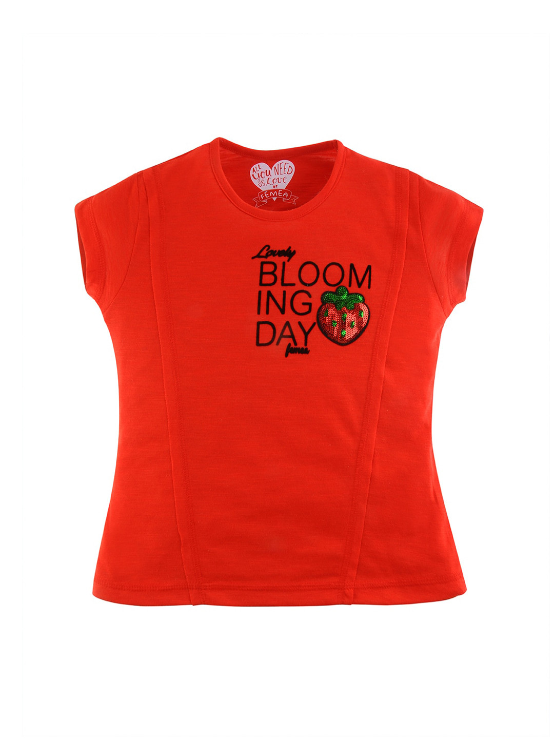 FEMEA Girls Red & Black Printed Pure Cotton Top