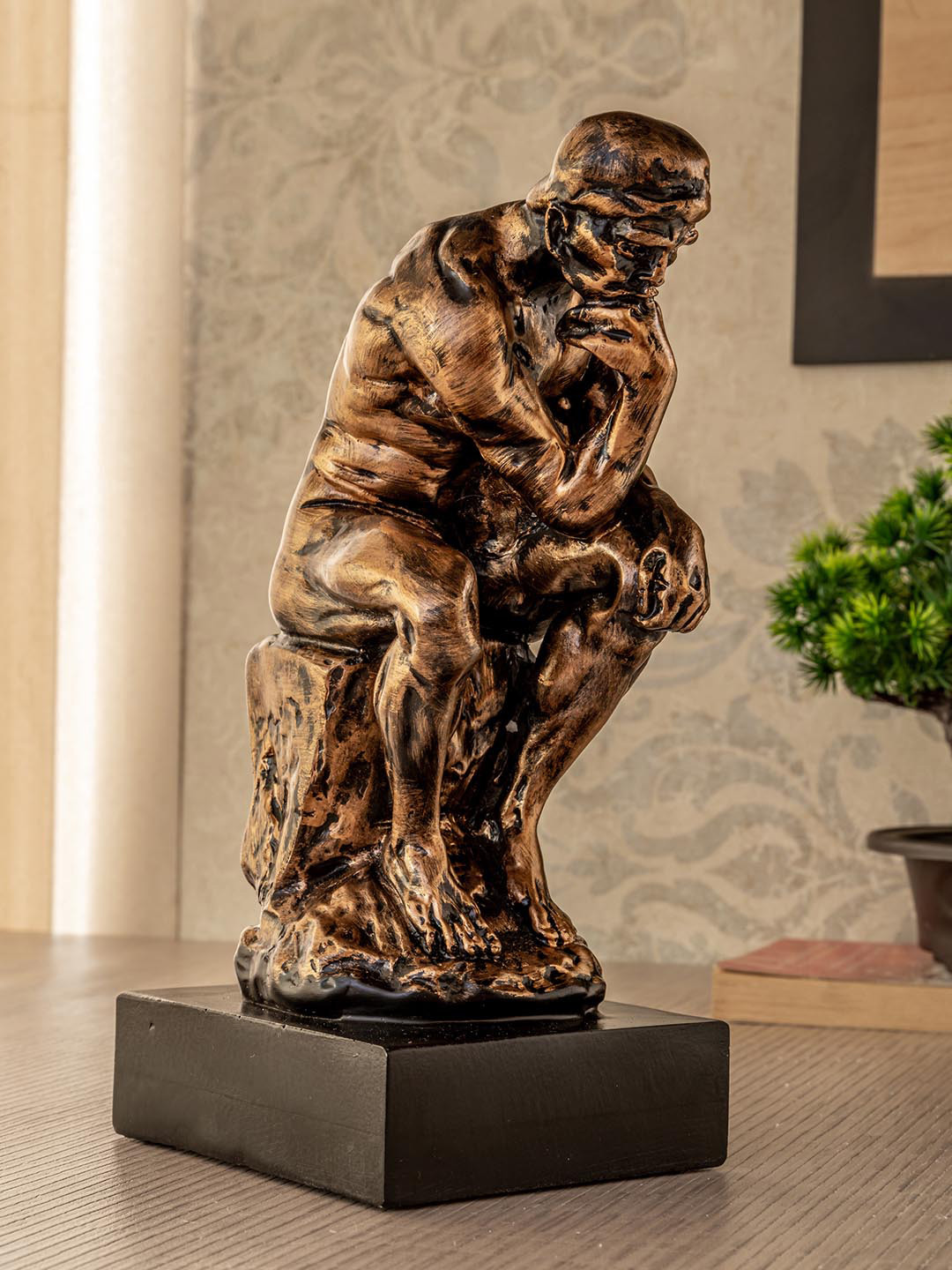 TIED RIBBONS Thinking Man Copper Resin Matte Living Room Medium Showpiece - 9.8 Inches