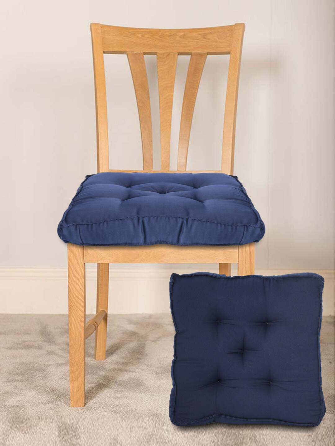 Kuber Industries Navy Blue Set of 2 Solid Chair Pads