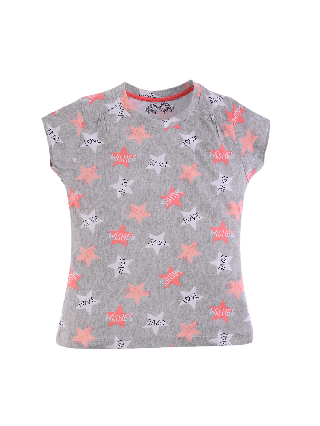 FEMEA Girls Grey Printed Pure Cotton Top