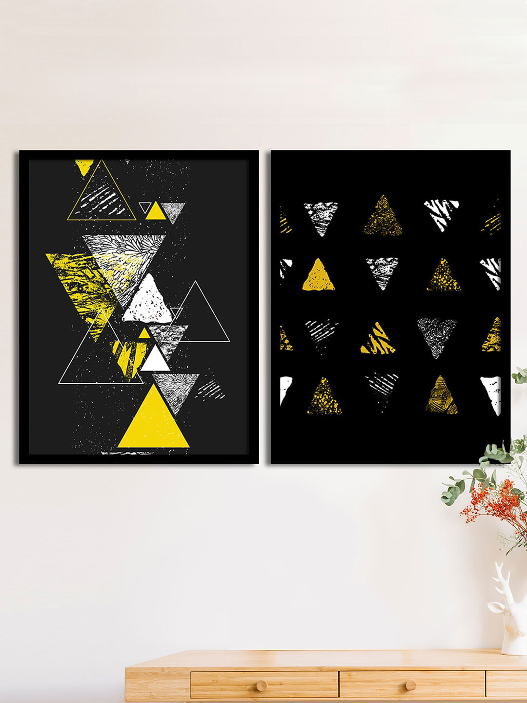 Art Street Set Of 2 Black & White Triangle Matte Printed Wall Arts