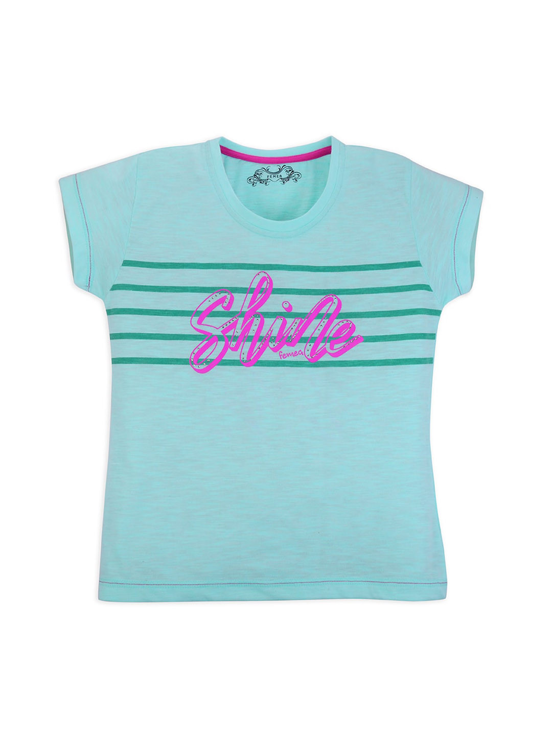 FEMEA Girls Blue & Pink Printed Pure Cotton Top