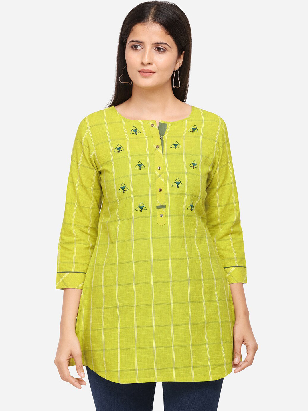 Kvsfab Lime Green Color Embroidered Tunic