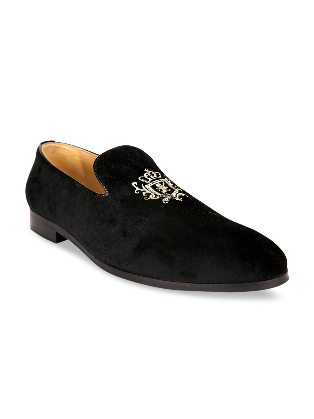 San Frissco Men Black Embroidered Velvet Loafers