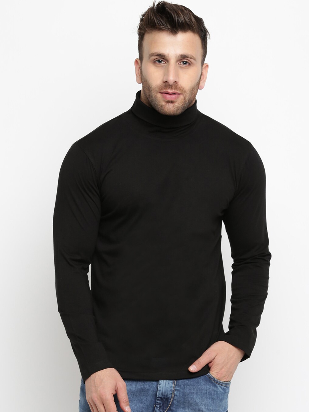 Buy GRITSTONES Men Black Solid High Neck T Shirt - Tshirts for Men
