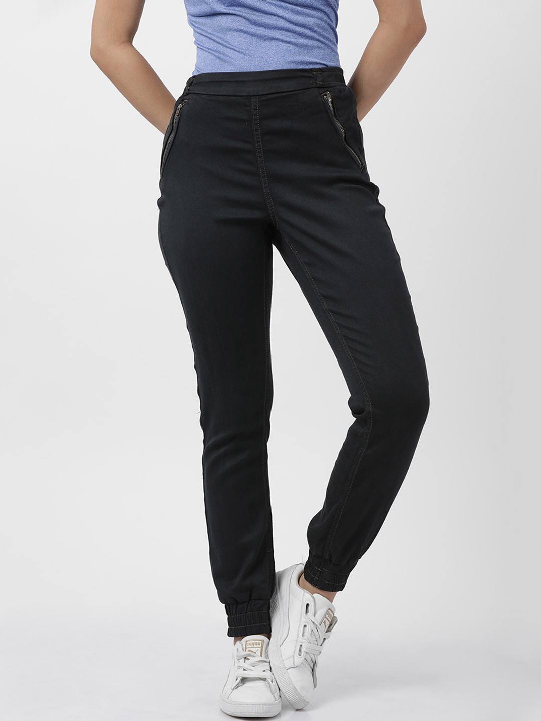 Llak Jeans Women Black Jogger Mid-Rise Clean Look Stretchable Jeans