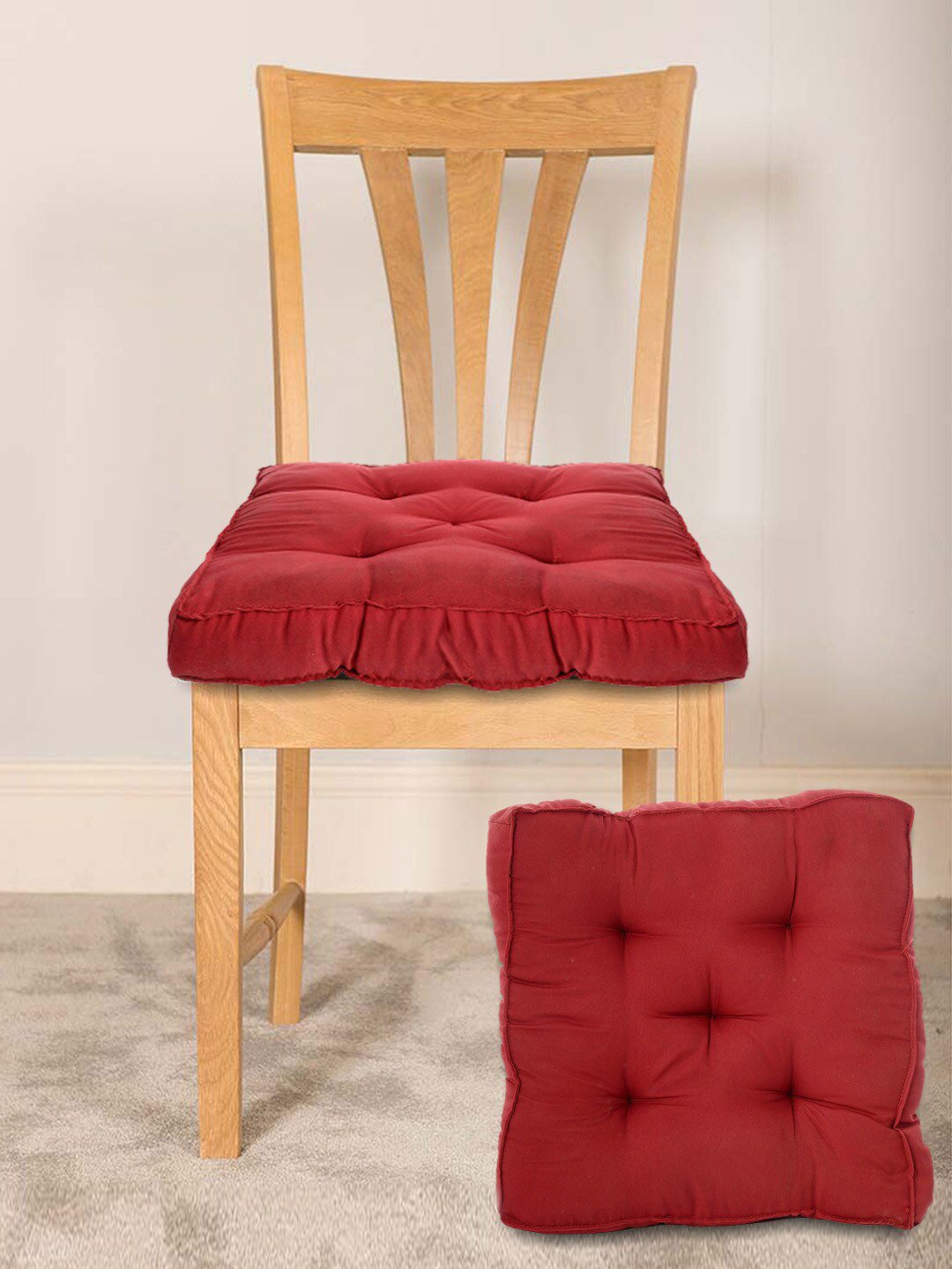 Kuber Industries Maroon Set of 2 Solid Chair Pads