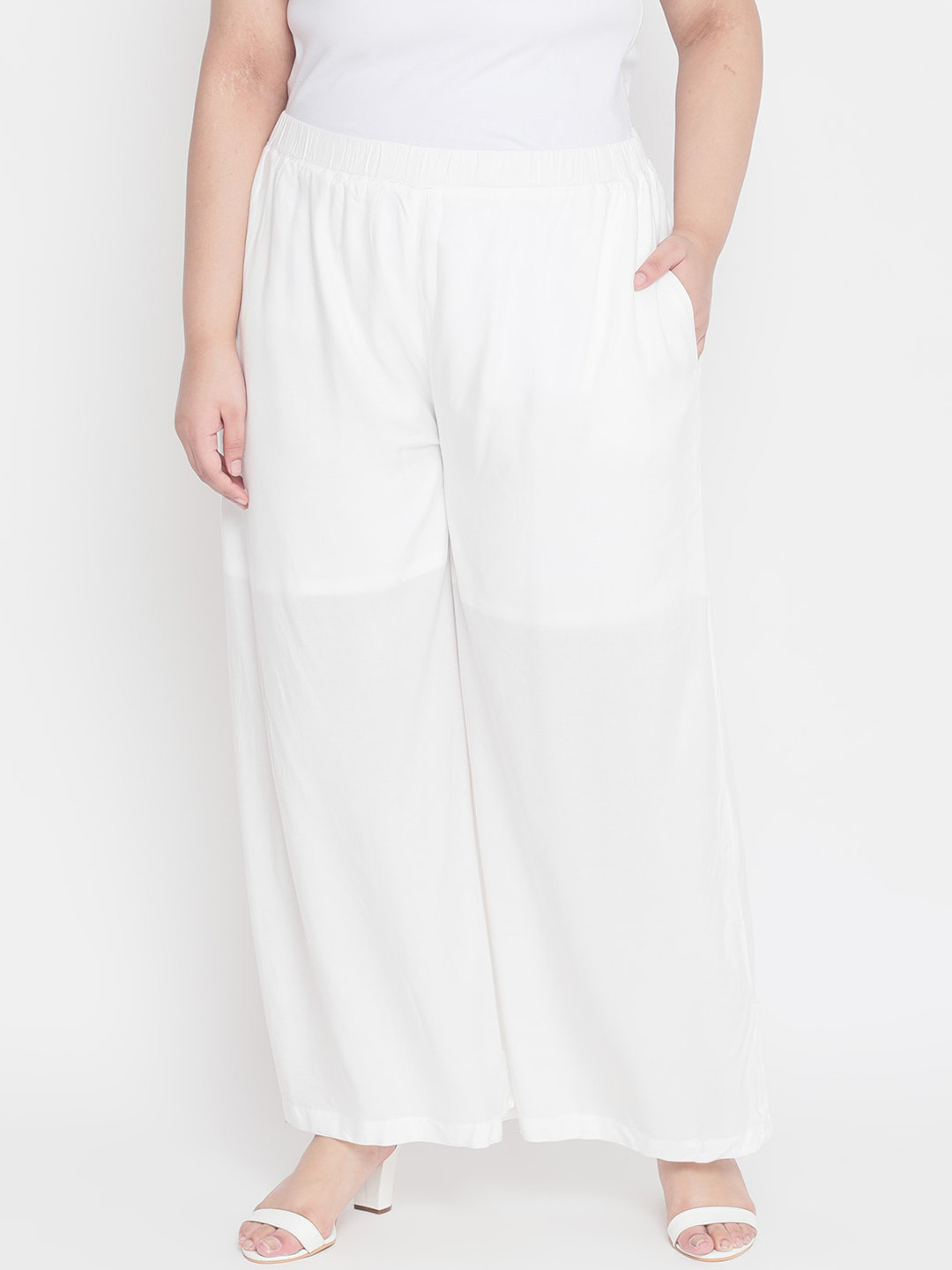 Amydus Women Plus Size Solid Straight Palazzos