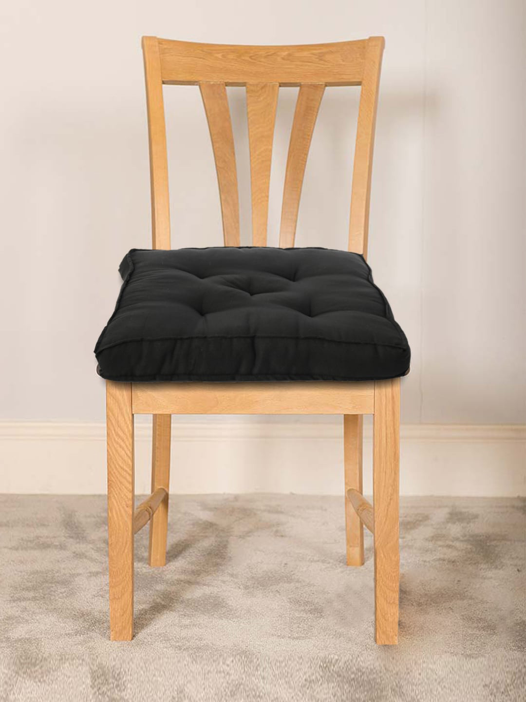 Kuber Industries Black Solid General Support Chair Pad