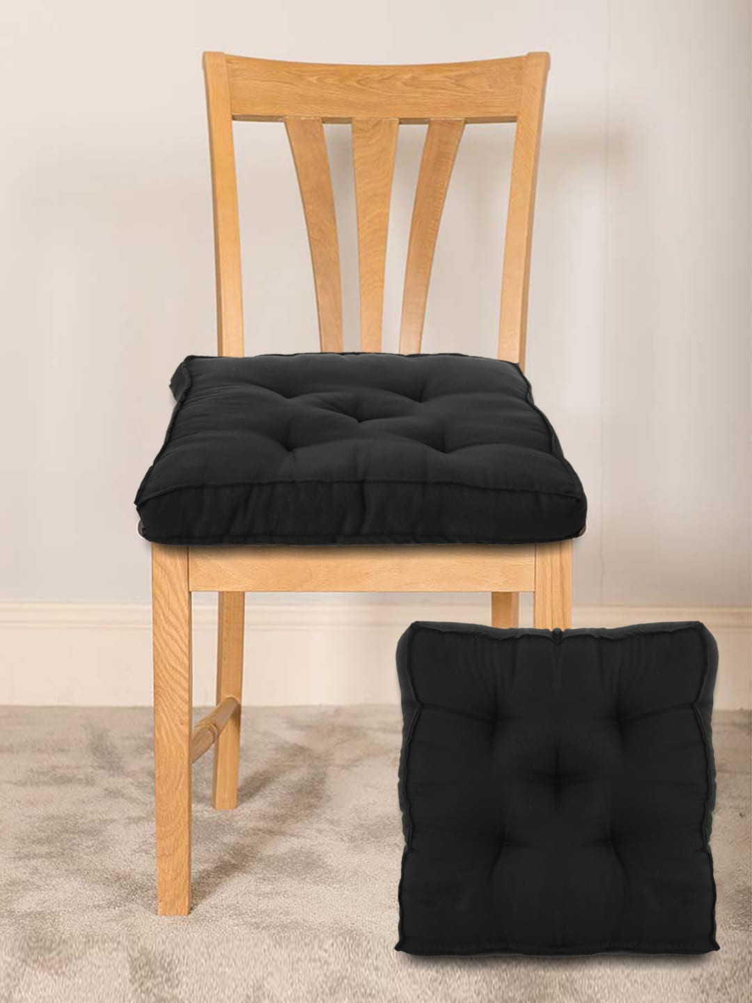 Kuber Industries Black Set of 2 Solid Chair Pads