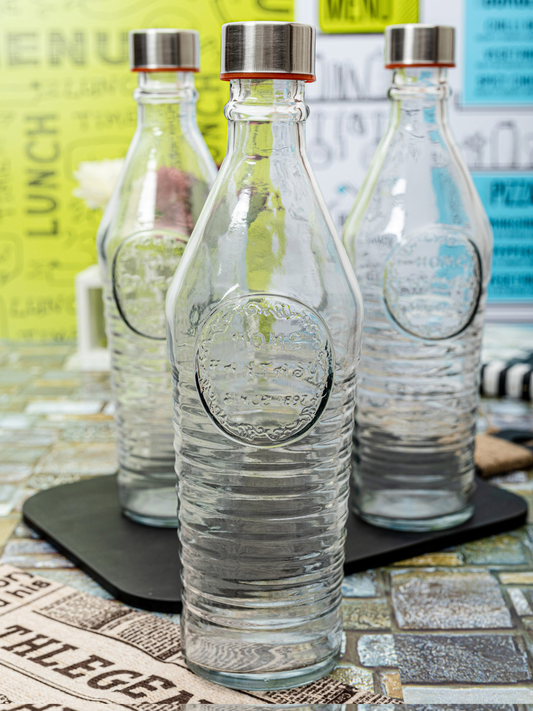 White Gold Set Of 3 Transparent Solid Glass Bottles