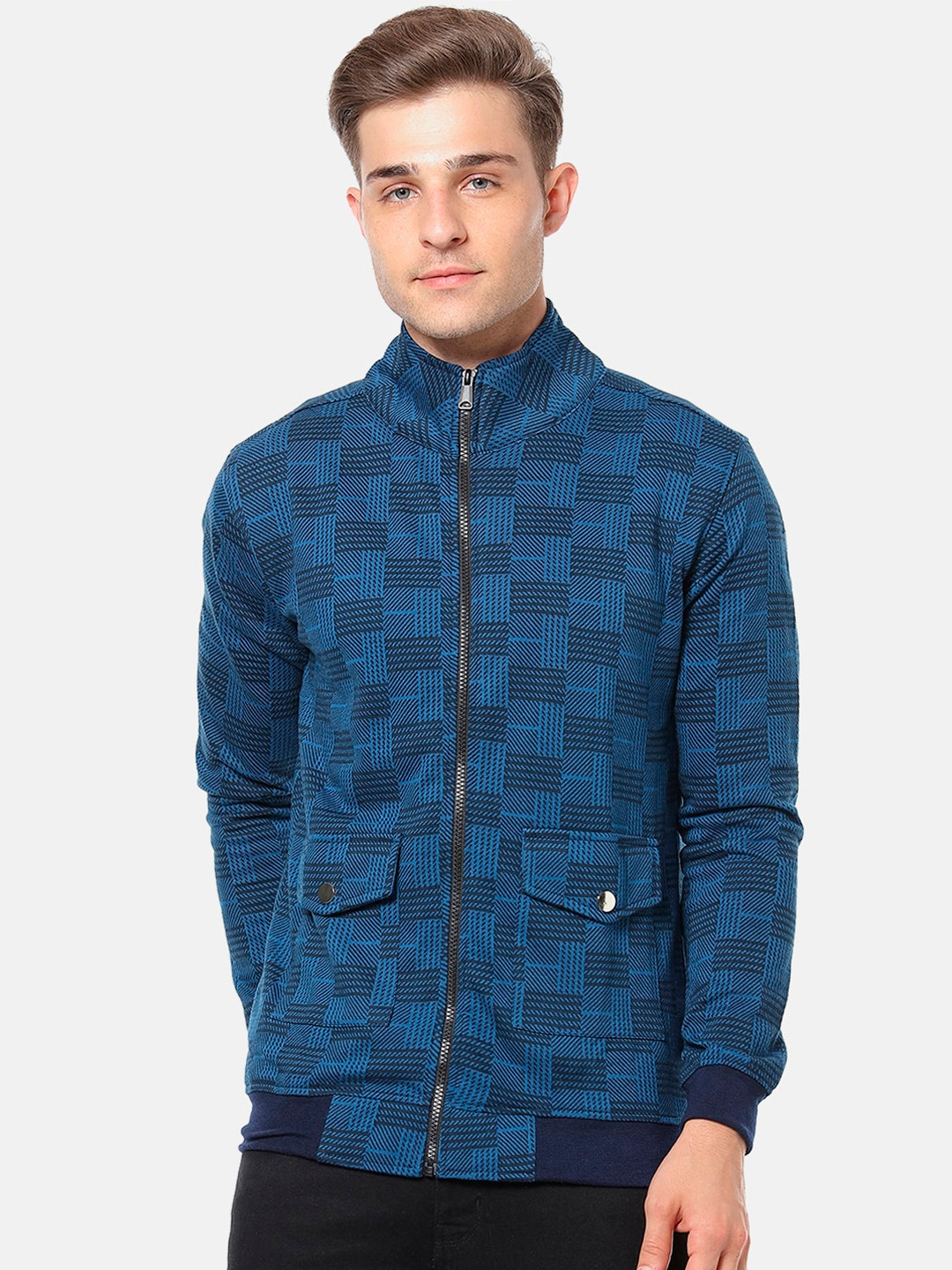 CAHOOT Men Navy Blue Printed Bomber Jacket
