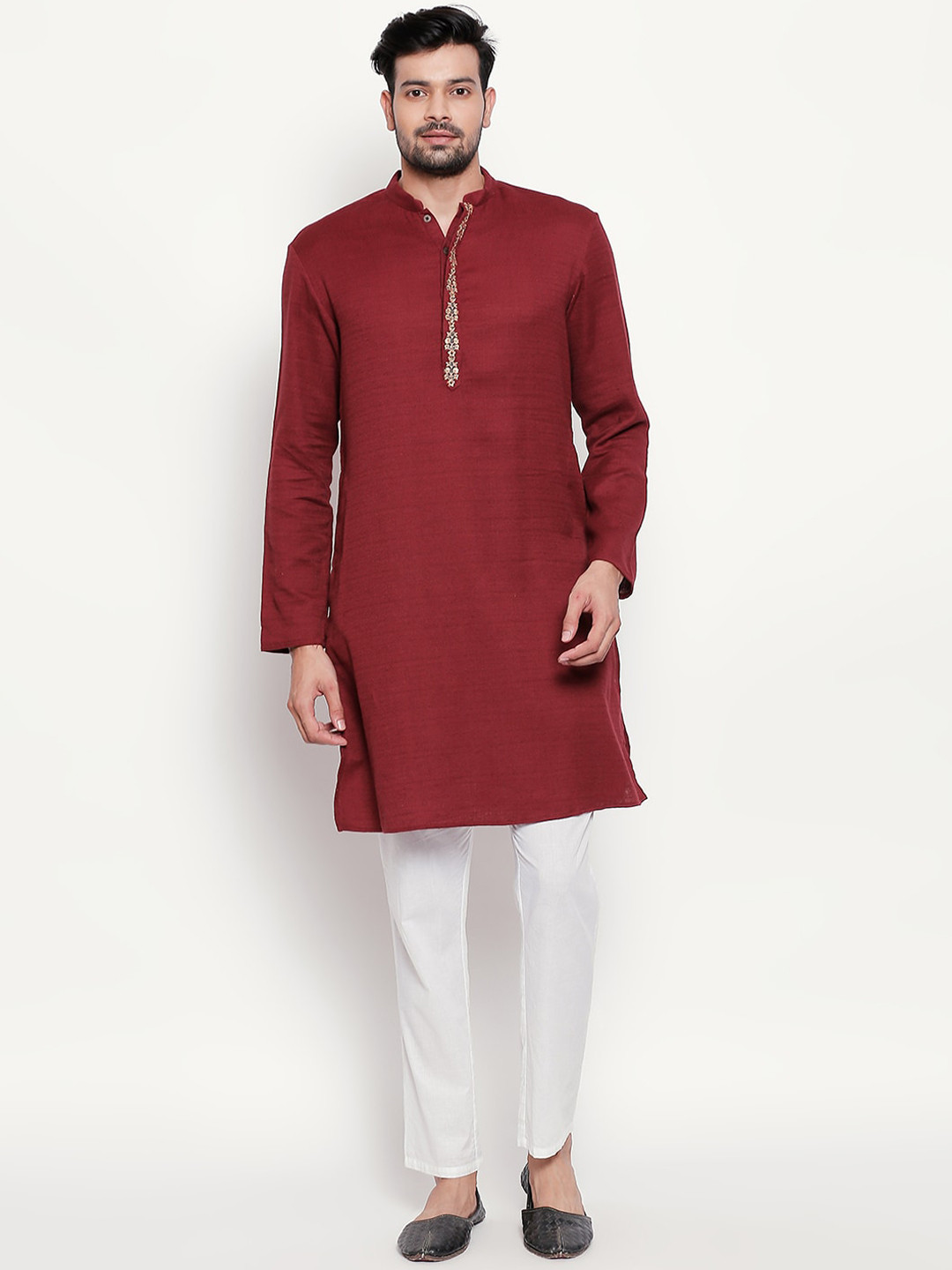 indus route by Pantaloons Men Maroon Solid Straight Kurta