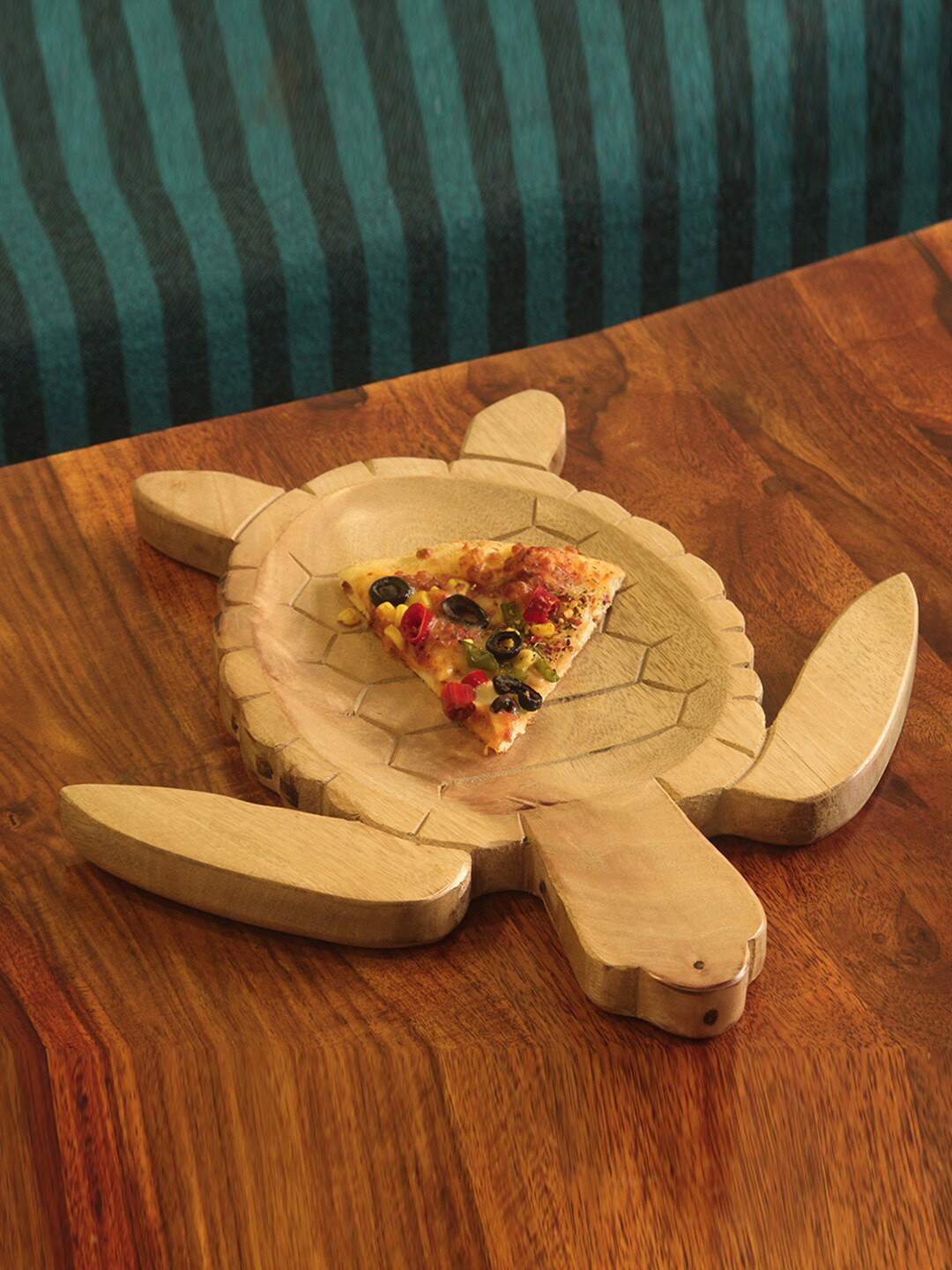 RangRoots Beige Tortoise-Shaped Mango Wood Serving Platter