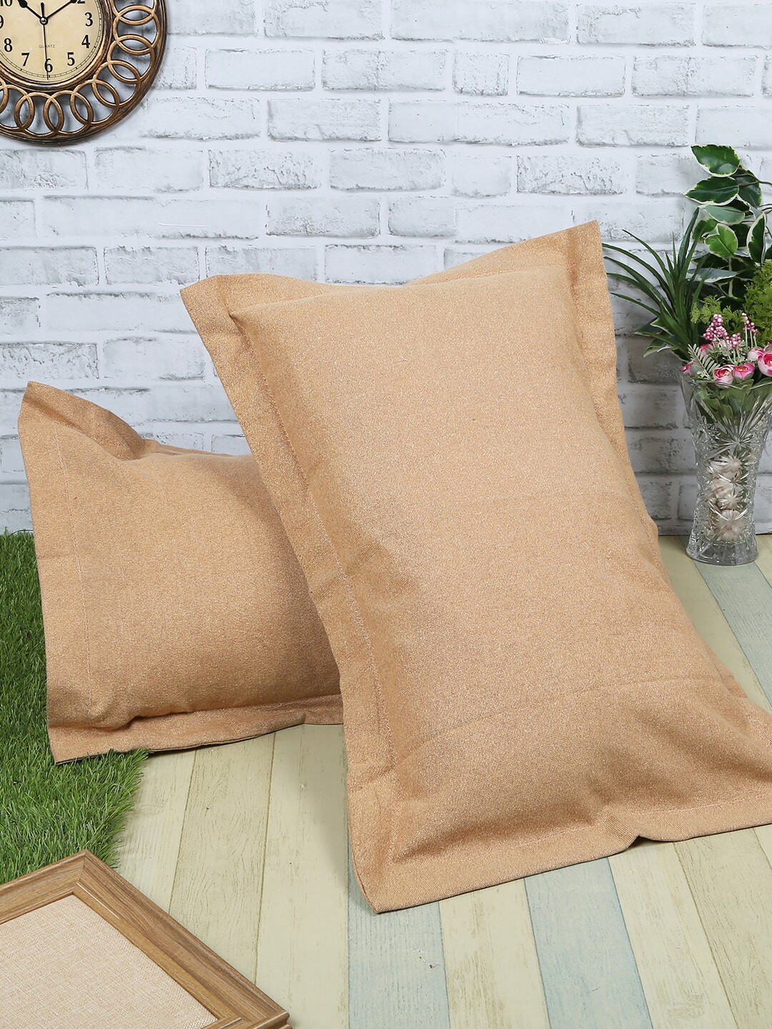 Soumya Set of 2 Beige Solid Pillow Covers