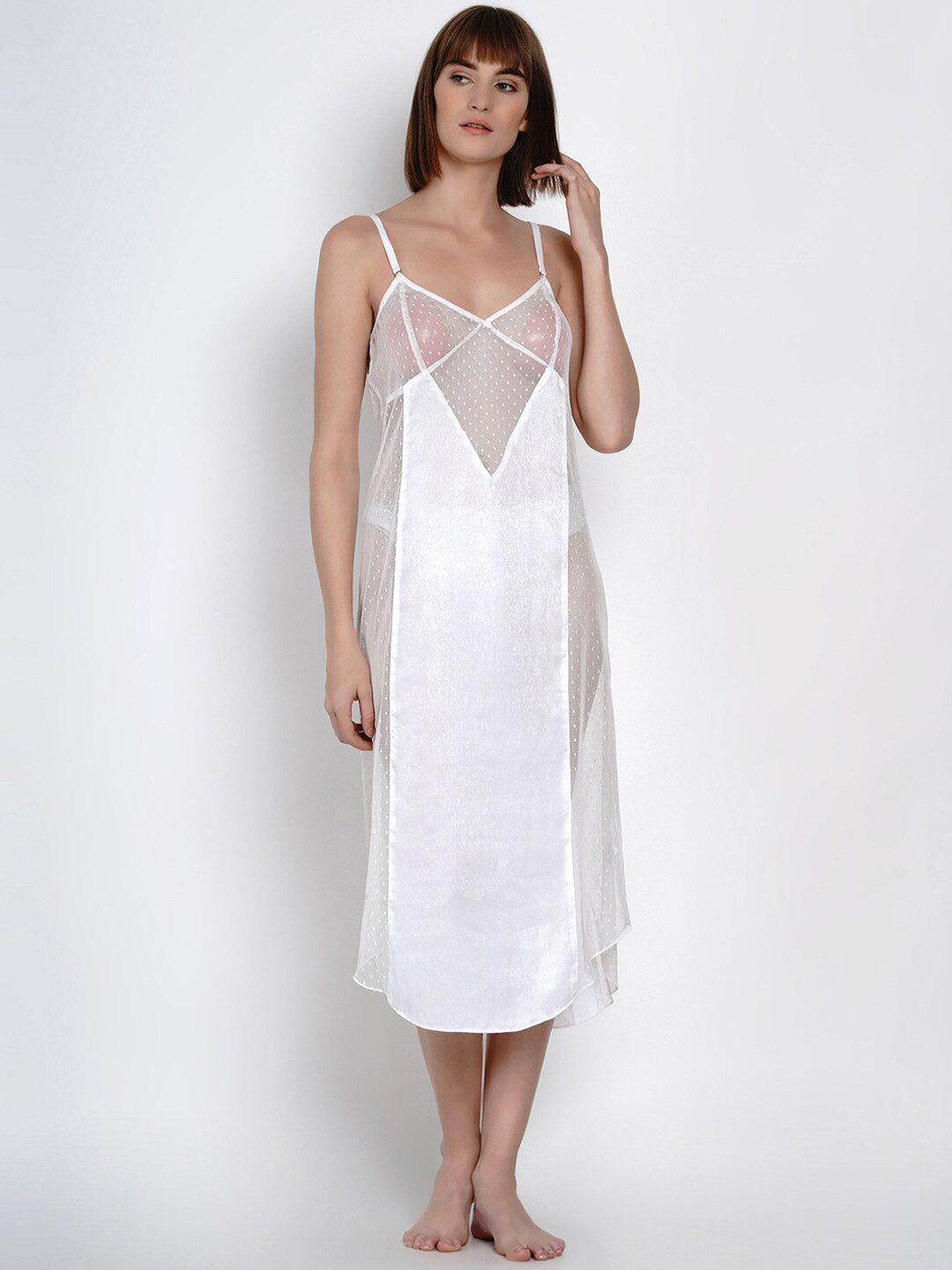 Aoba White Solid Semi-Sheer Nightdress