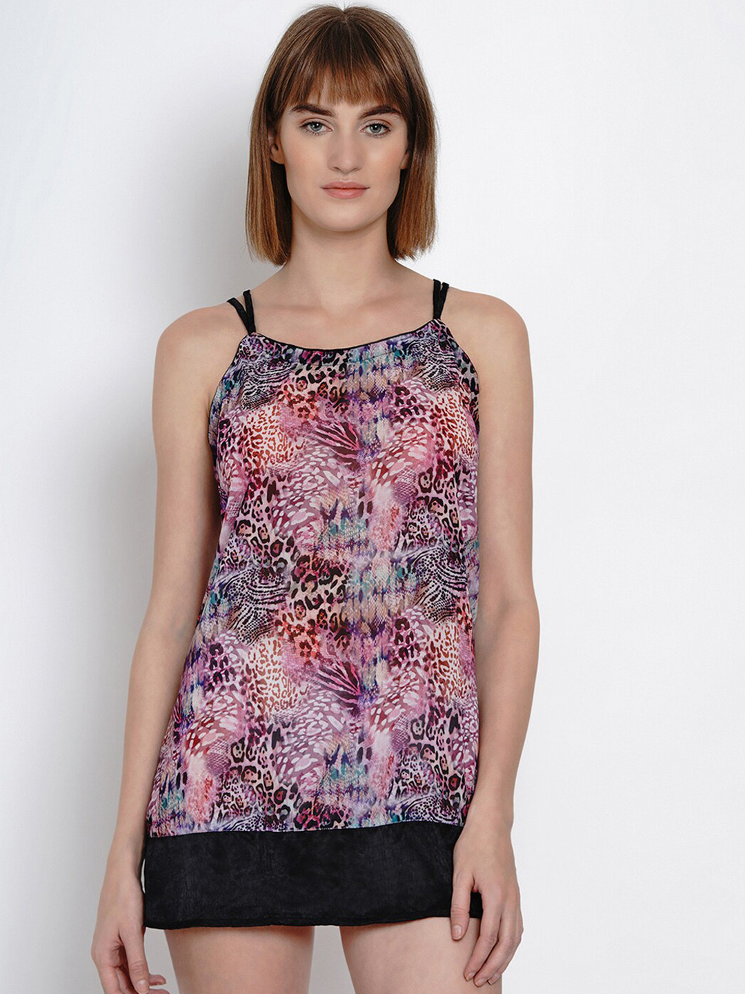 Aoba Purple & Black Printed Baby Doll AINW-16B