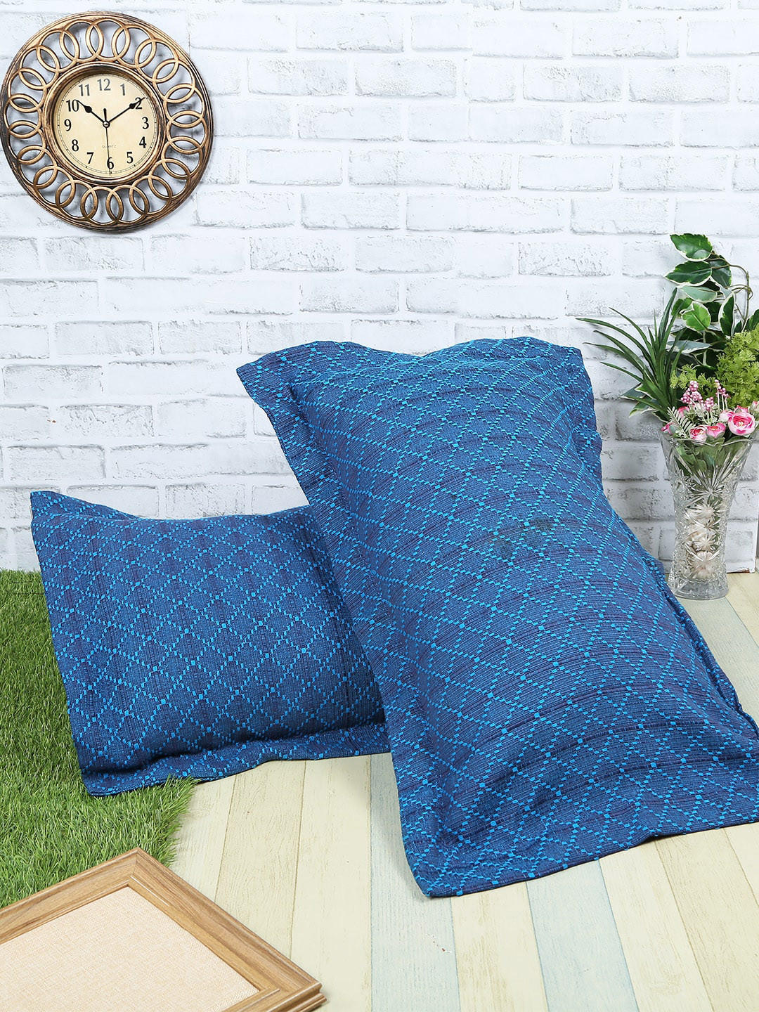 Soumya Set of 2 Blue Geometric Pillow Covers