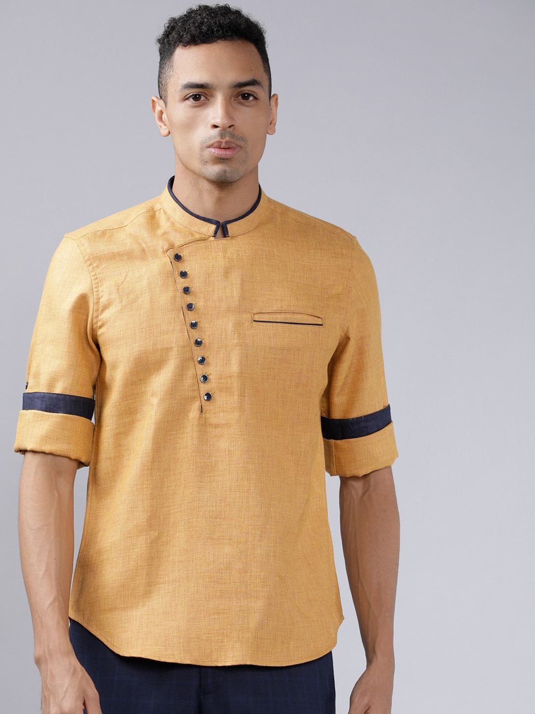 HIGHLANDER Men Mustard Yellow Slim Fit Solid Casual Shirt
