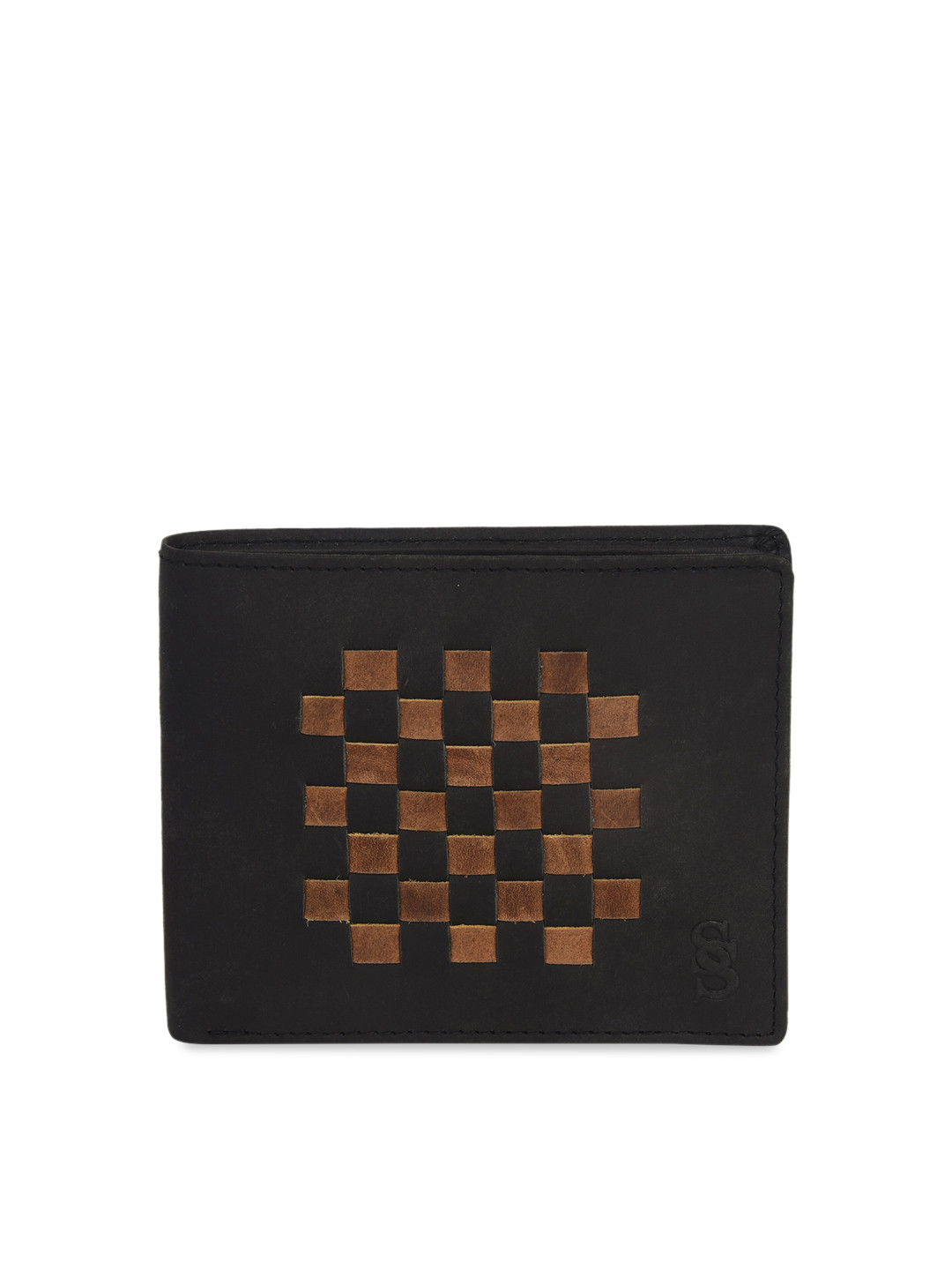 Second SKIN Men Black & Tan Woven Design Two Fold Wallet