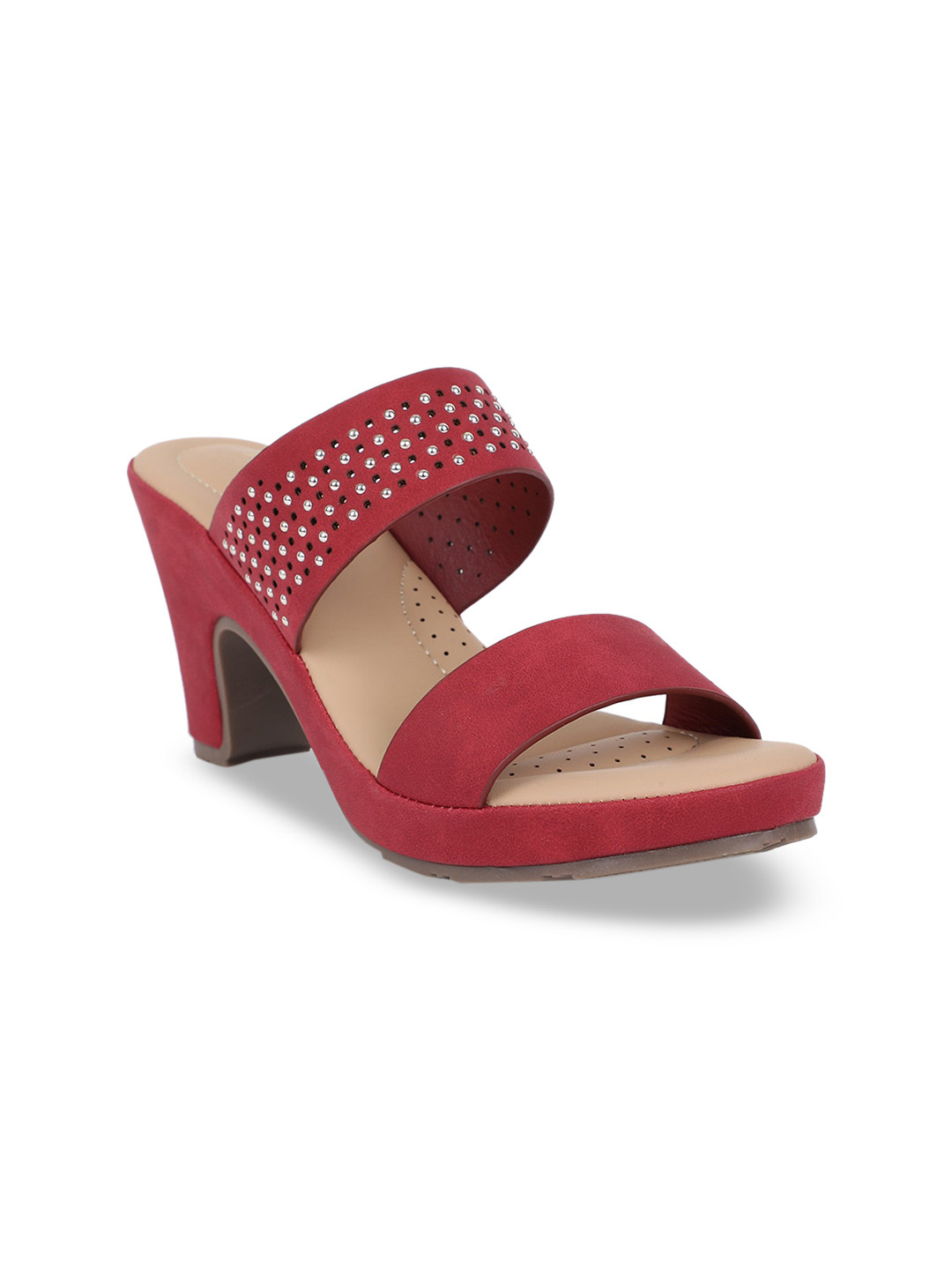 Bata comfit Women Red & Navy Blue Embellished Heels