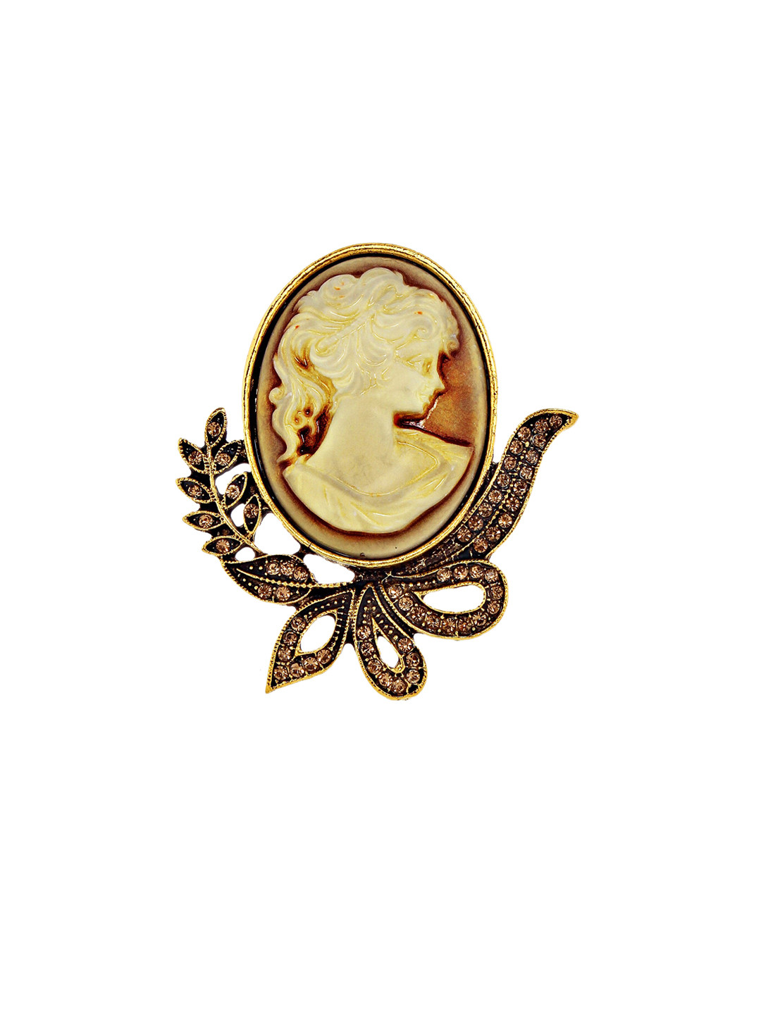 LUCKY JEWELLERY Unisex Gold-Toned & Beige Stone-Studded Queen Victoria Brooch