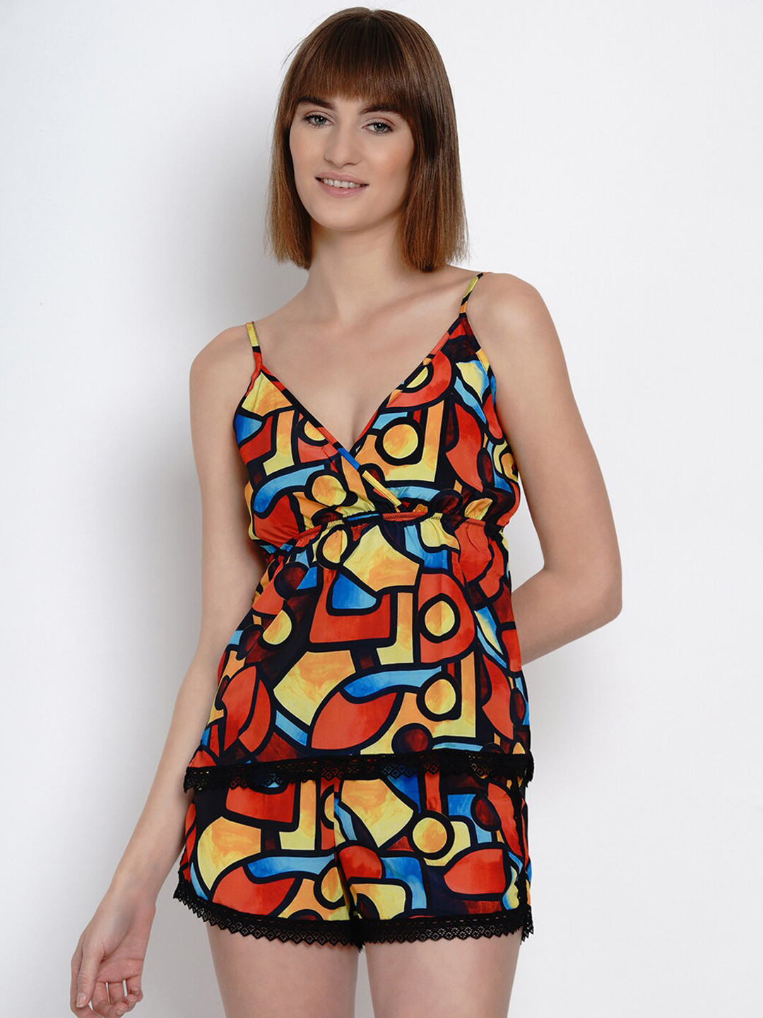 Aoba Women Red & Black Printed Night Suit