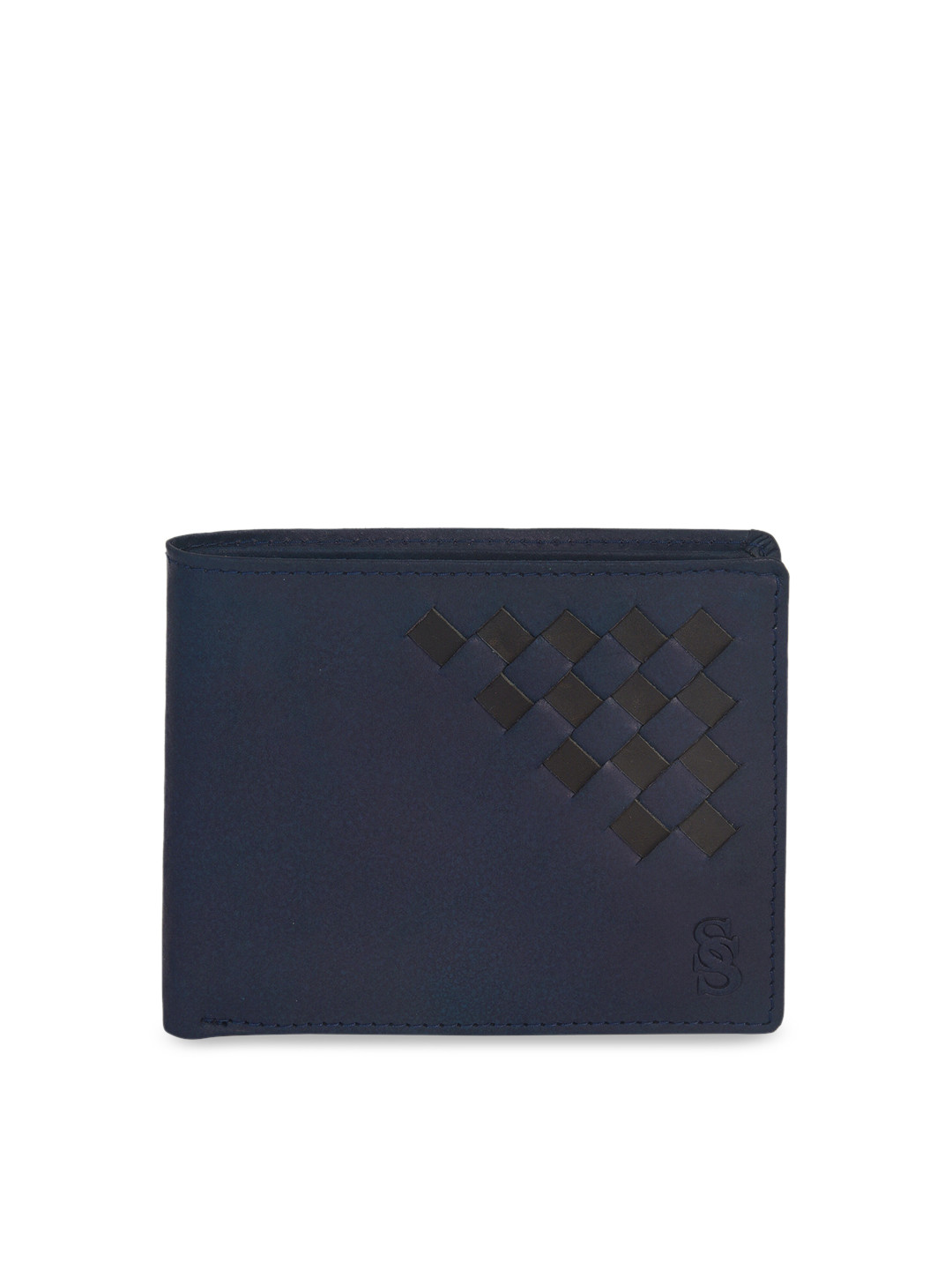 Second SKIN Men Blue Woven Design Genuine Leather Two Fold Wallet