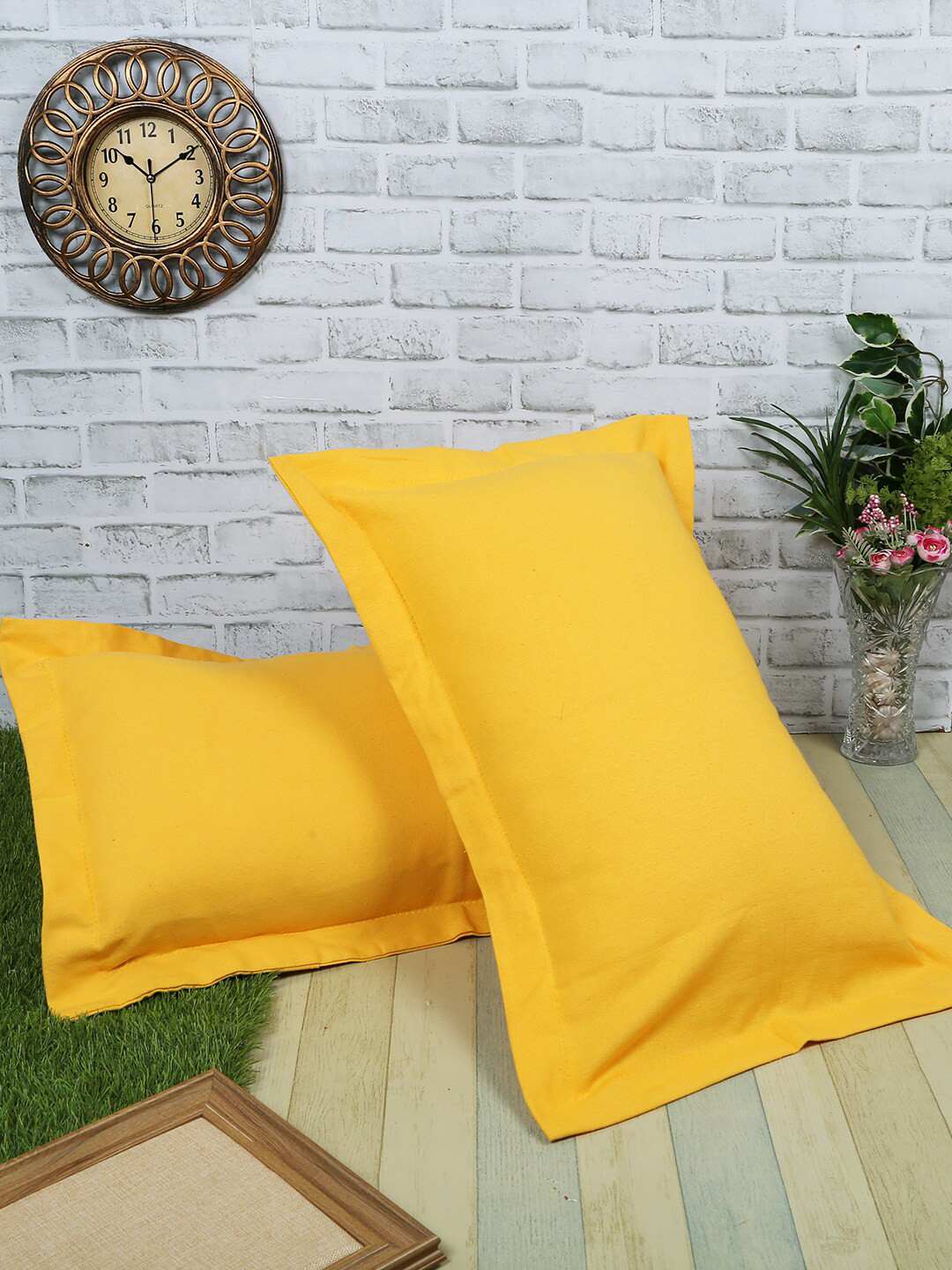 Soumya Set of 2 Yellow Solid Pillow Covers