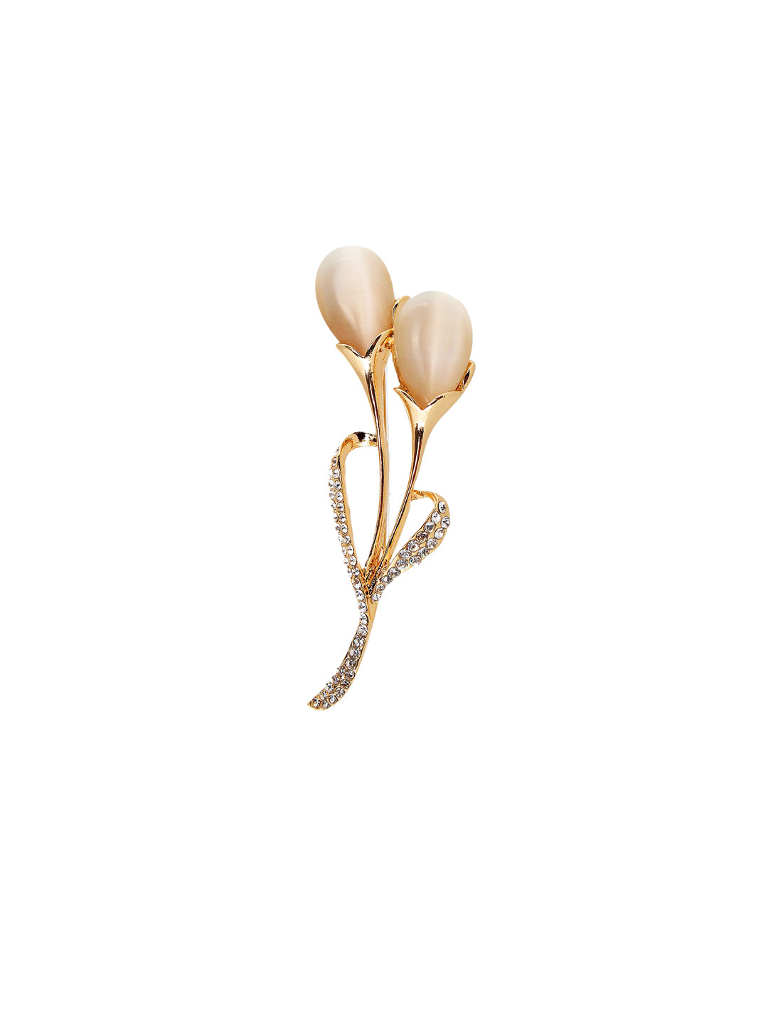 LUCKY JEWELLERY Unisex Gold-Plated & Peach-Coloured Studded Beaded Flower-Shaped Brooch