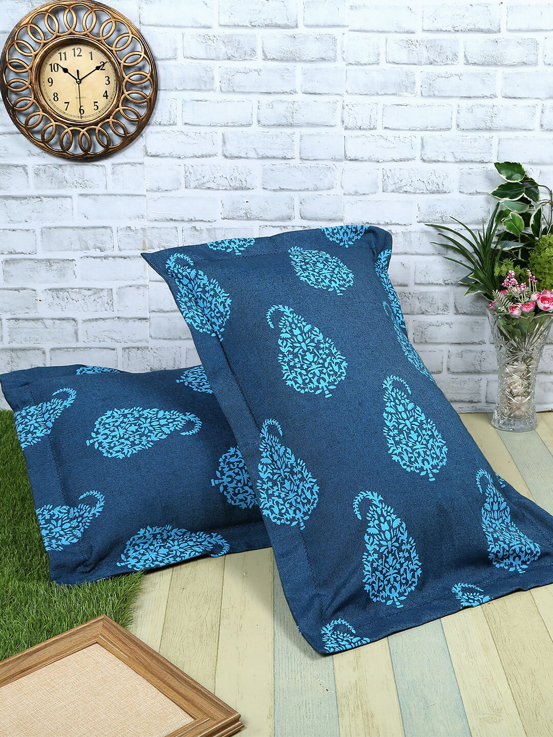 Soumya Set of 2 Blue Printed Pillow Covers