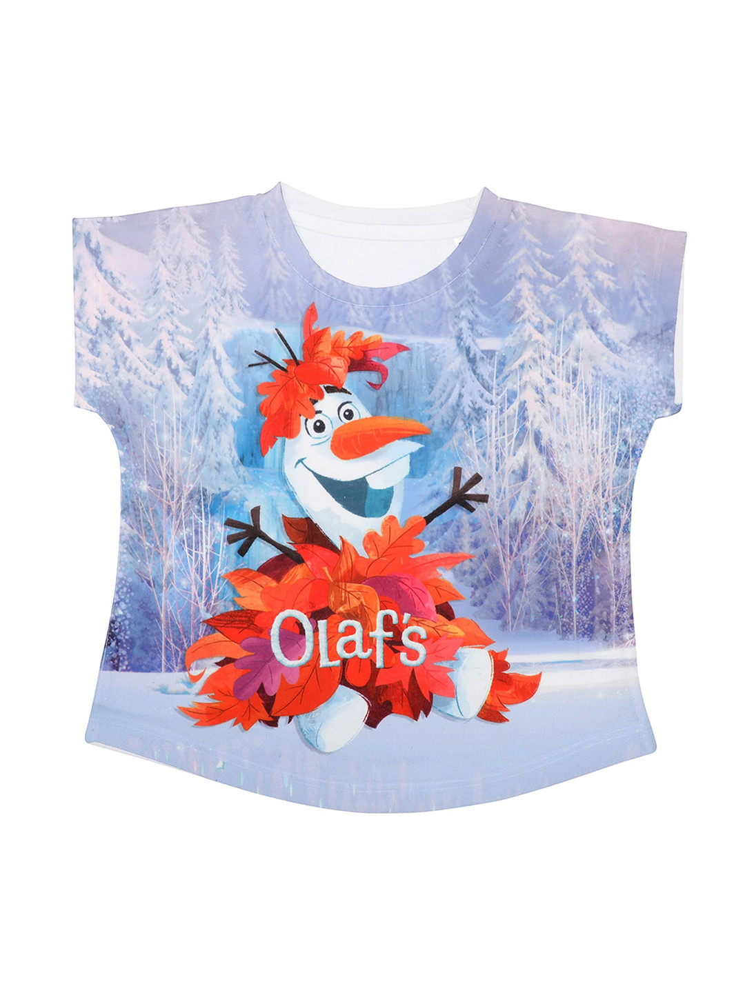 Disney by Wear Your Mind Girls White & Blue Olaf Printed Top