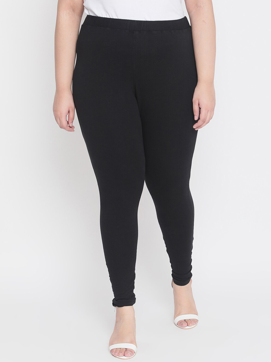 Amydus Women Plus Size Black Solid Ankle-Length Leggings