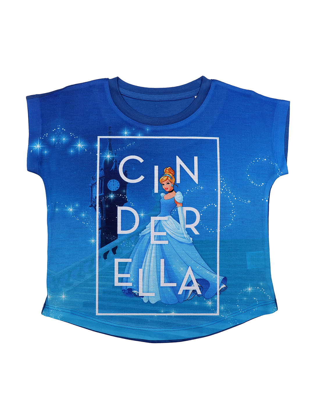 Disney by Wear Your Mind Girls Blue & White Cinderella Print Top