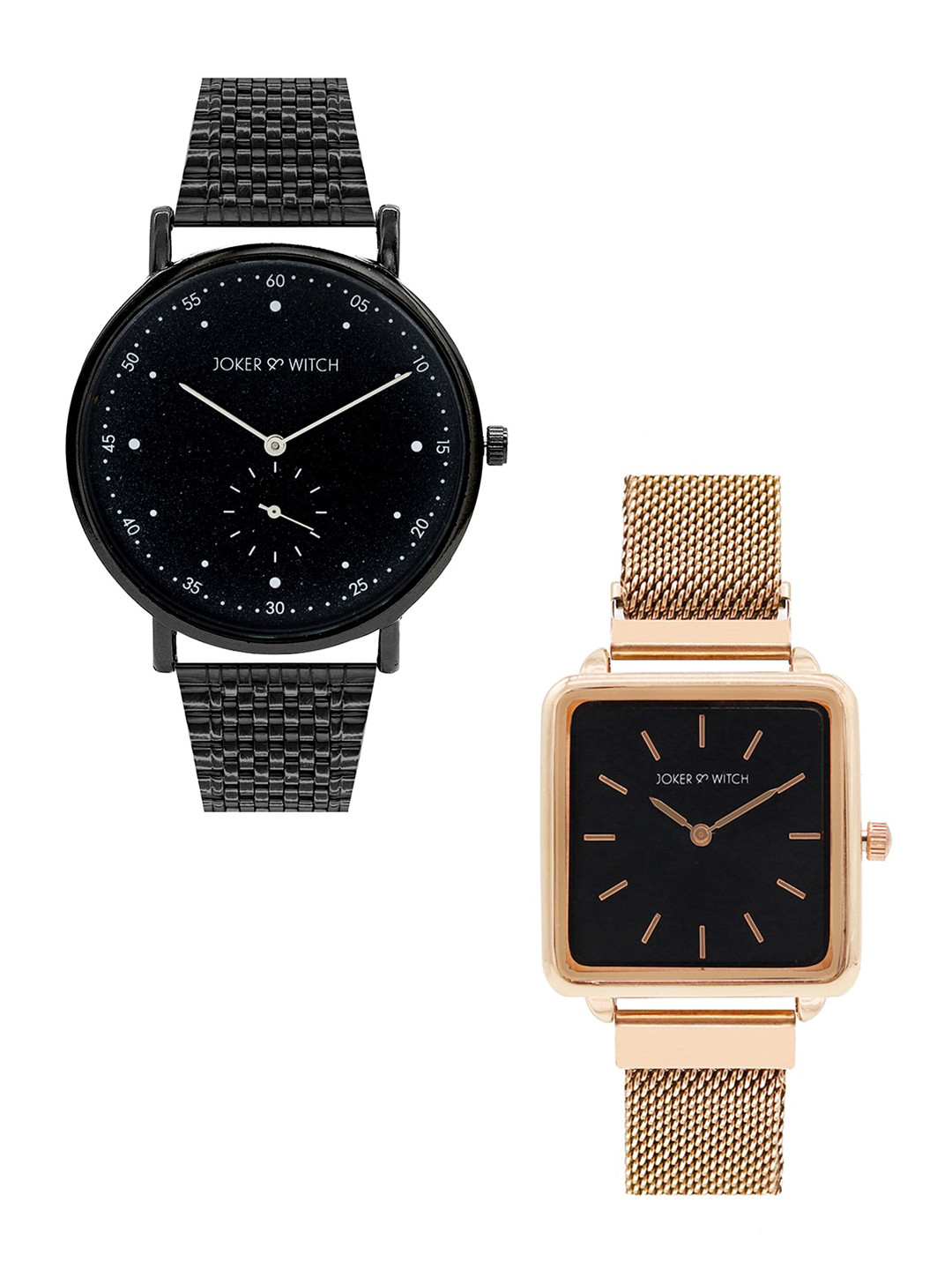 JOKER & WITCH Black & Gold Toned Meredith & Derek Couple Watches Gift Set