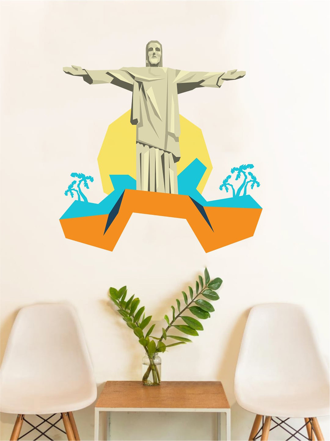 rawpockets Beige & Blue Christ Redeemer Statue PVC Vinyl Wall Sticker