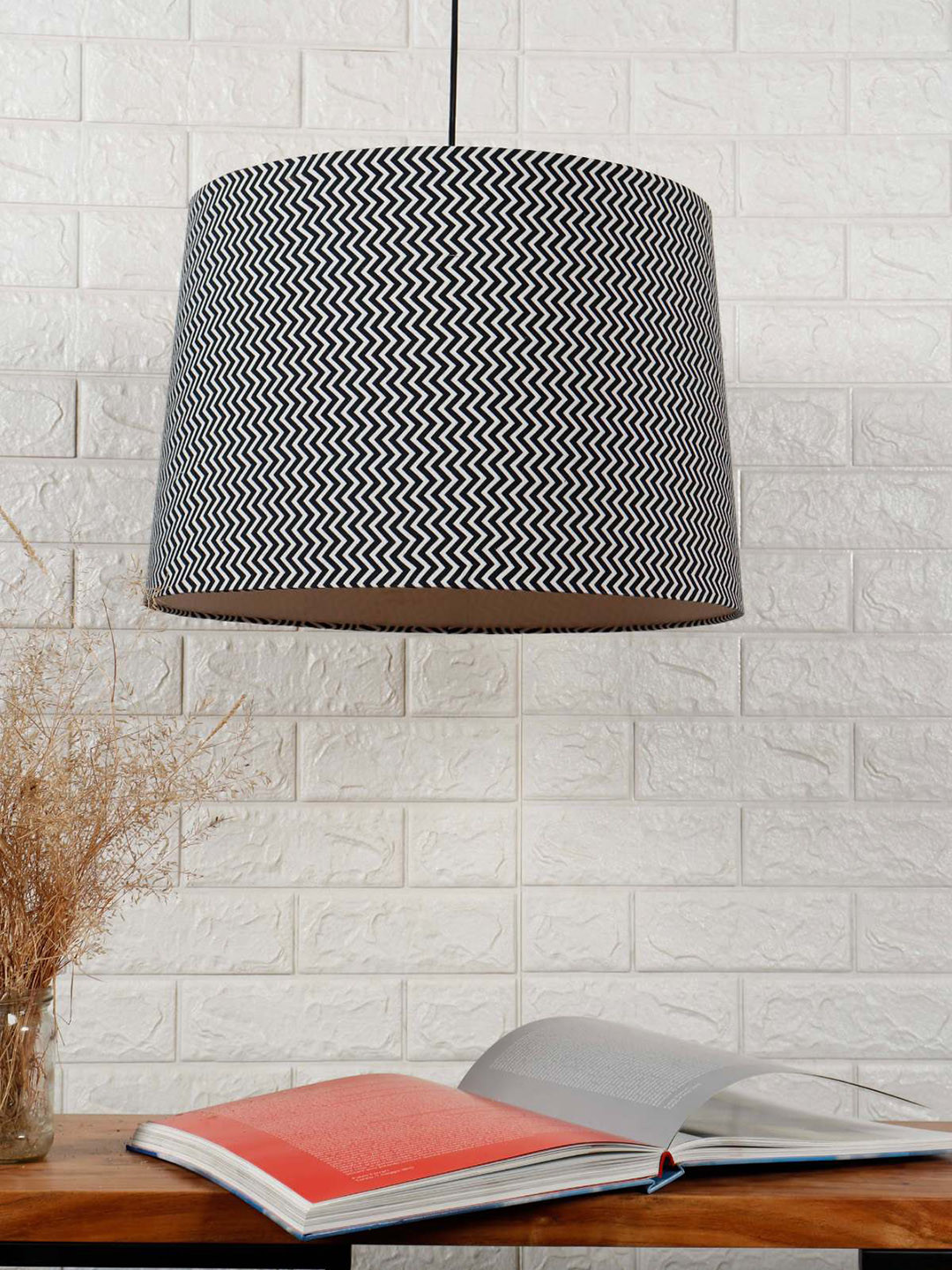 Grated Ginger Black & White Zig Zag Printed Frustum Hanging Light