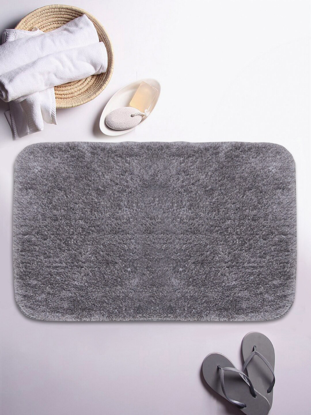 BIANCA Grey Solid 1850 GSM Microfibre Anti-Skid Bath Rug