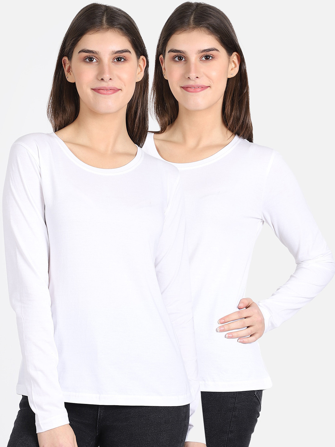 DYCA Women Pack of 2 White Solid Round Neck T-shirts