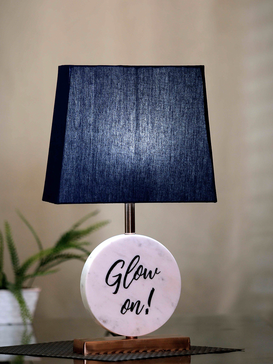POSH-N-PLUSH Blue Solid Glow On Marble Table Lamp