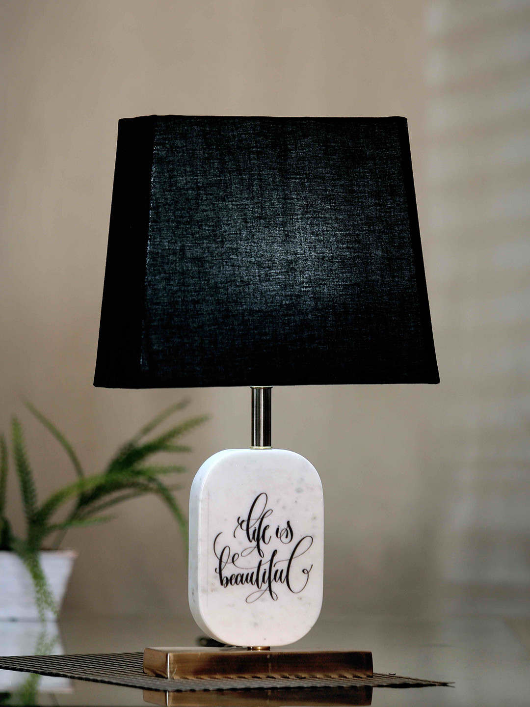 POSH-N-PLUSH Black Solid Life is Beautiful Marble Table Lamp