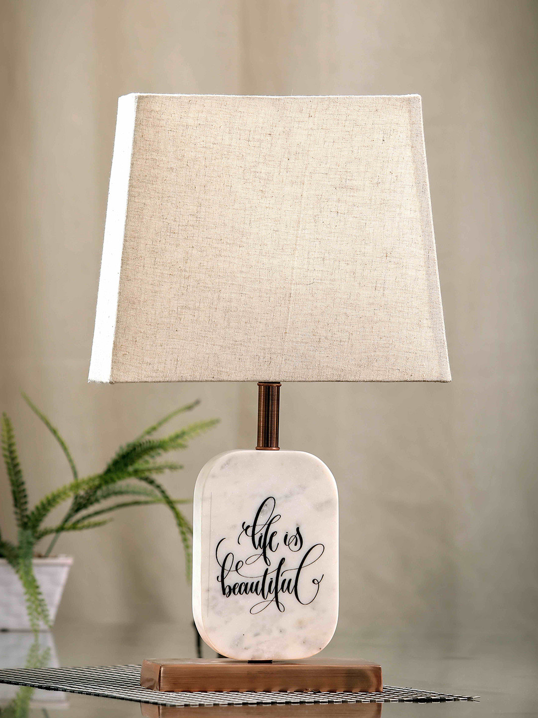 POSH-N-PLUSH Beige & White Life Is Beautiful Marble Bedside Standard Table Lamp