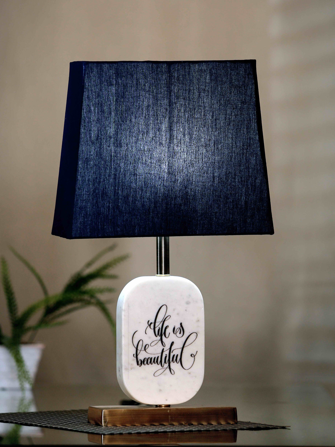 POSH-N-PLUSH Blue Solid Marble Table Lamp