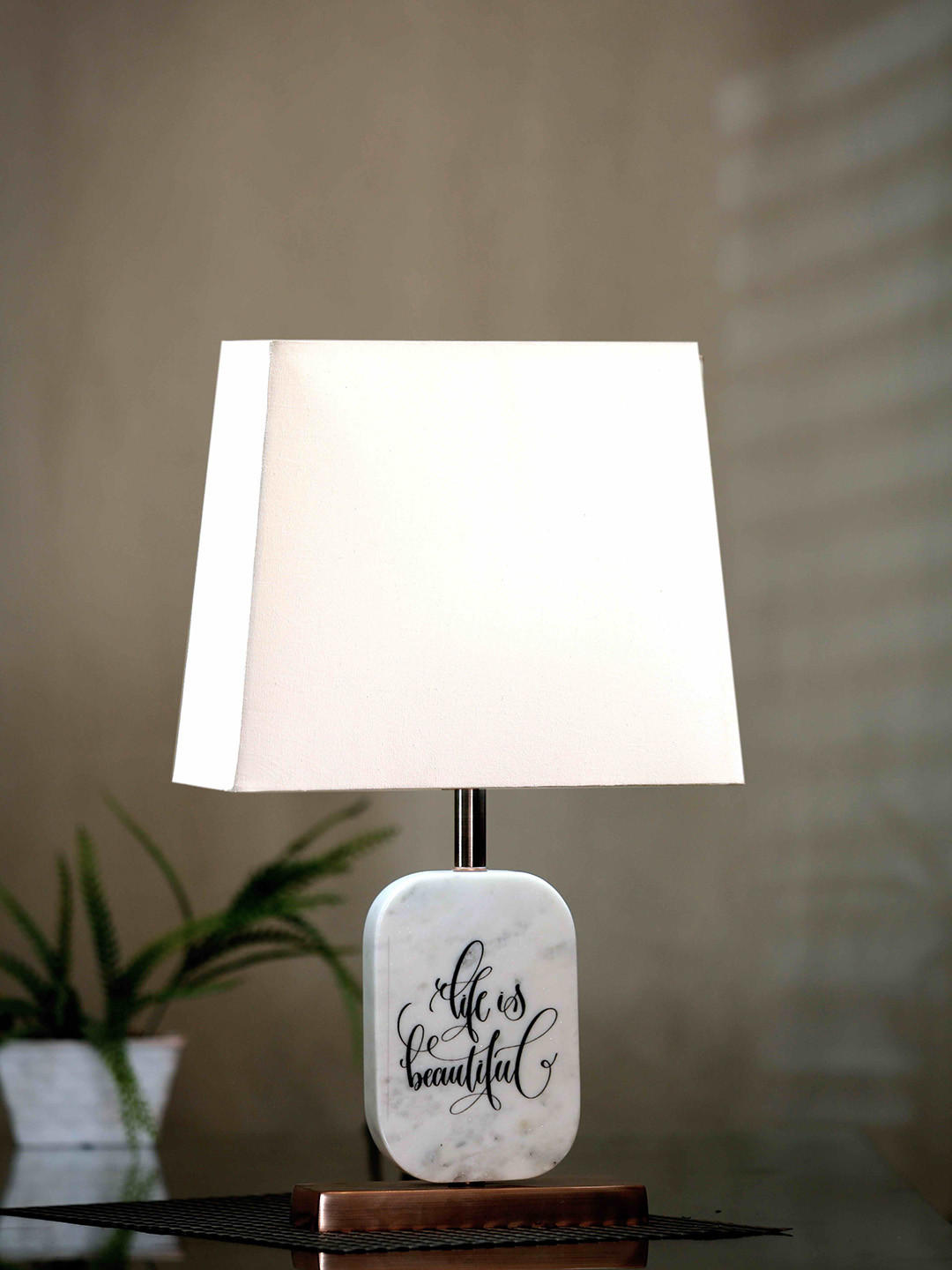 POSH-N-PLUSH White & Copper-Toned Life Is Beautiful Marble Bedside Standard Lamp