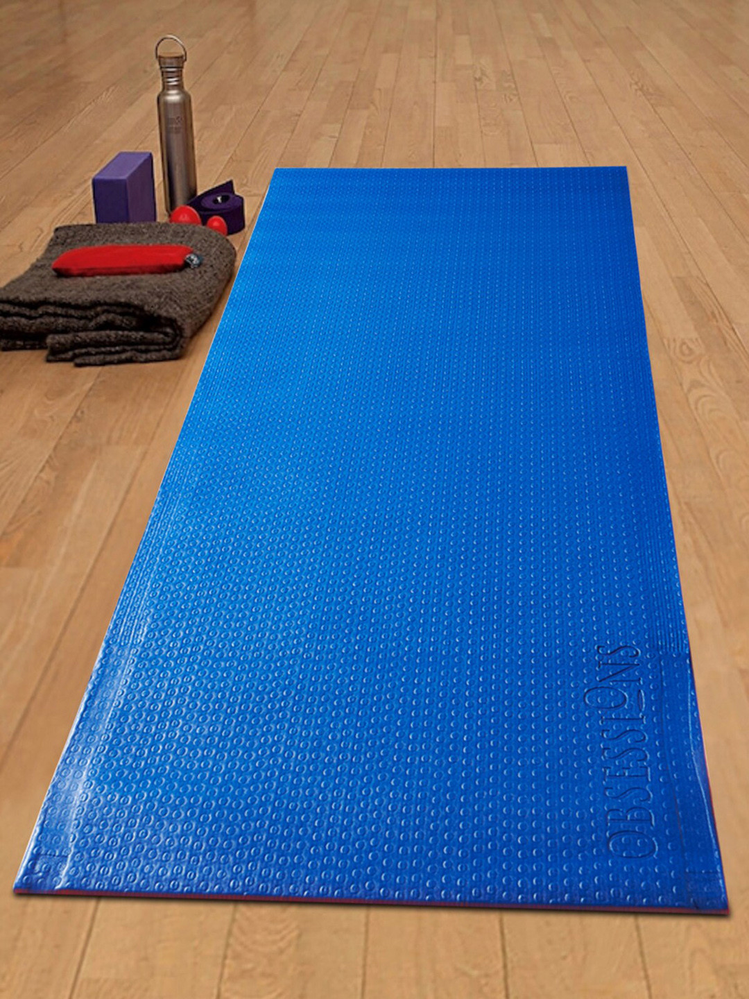 OBSESSIONS Red & Blue Textured Reversible Yoga Mat