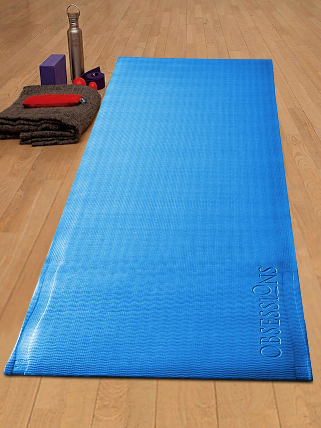 OBSESSIONS Teal Blue & Black Solid Reversible Yoga Mat