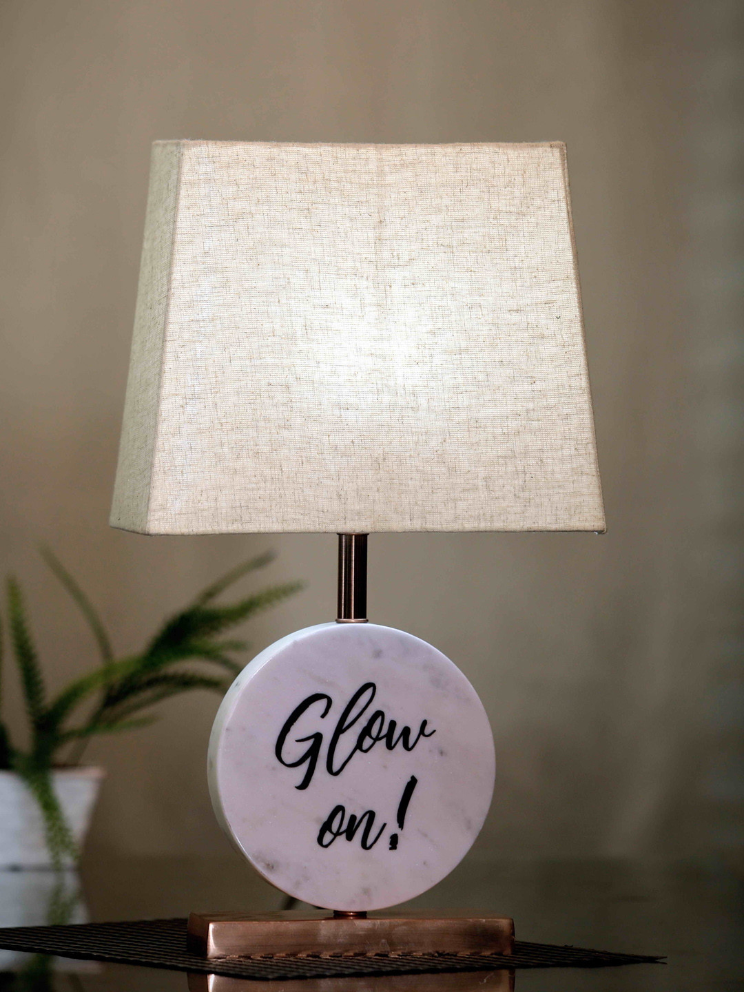 POSH-N-PLUSH Unisex Beige Glow On Marble Bedside Standard Table Lamp