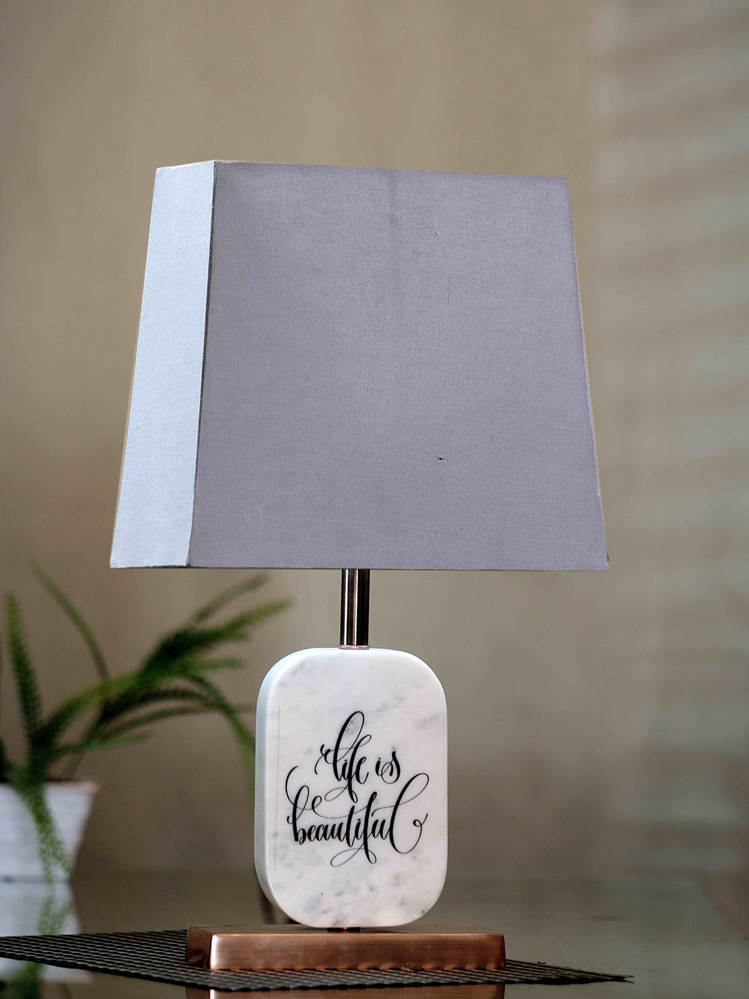 POSH-N-PLUSH Grey & White Life Is Beautiful Marble Bedside Standard Table Lamp With Shade