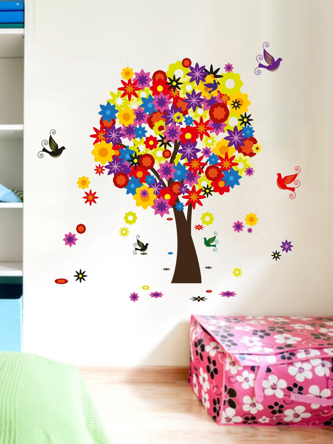 rawpockets Multicoloured Colourful Tree and Birds Wall Stickers