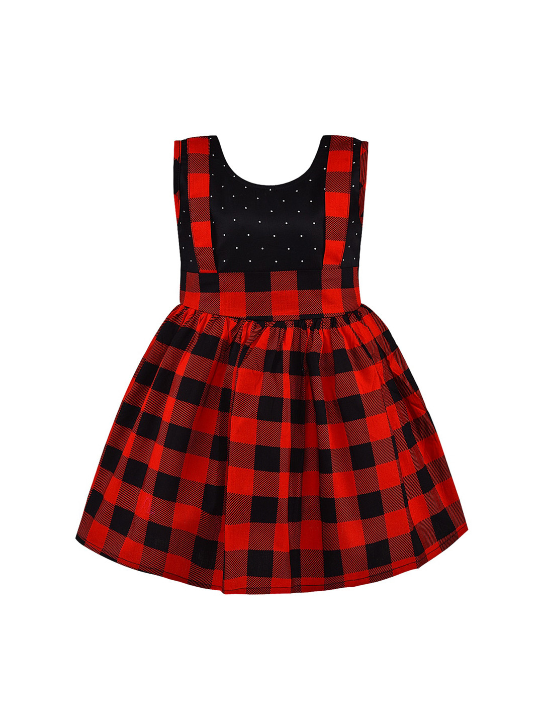 Wish Karo Girls Red & Black Checked Fit and Flare Dress